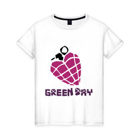 Женская футболка хлопок с принтом Green day is love , 100% хлопок | прямой крой, круглый вырез горловины, длина до линии бедер, слегка спущенное плечо | billie joe armstrong | green day | green day t shirt | rock | билли джо армстронг | граната | грин дэй | любовь | музыка | рок группа | рука | сердце