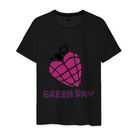 Мужская футболка хлопок с принтом Green day is love , 100% хлопок | прямой крой, круглый вырез горловины, длина до линии бедер, слегка спущенное плечо. | billie joe armstrong | green day | green day t shirt | rock | билли джо армстронг | граната | грин дэй | любовь | музыка | рок группа | рука | сердце