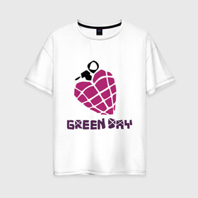 Женская футболка хлопок Oversize с принтом Green day is love , 100% хлопок | свободный крой, круглый ворот, спущенный рукав, длина до линии бедер
 | billie joe armstrong | green day | green day t shirt | rock | билли джо армстронг | граната | грин дэй | любовь | музыка | рок группа | рука | сердце