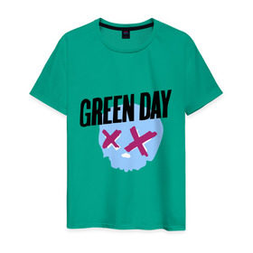 Мужская футболка хлопок с принтом Green day skull , 100% хлопок | прямой крой, круглый вырез горловины, длина до линии бедер, слегка спущенное плечо. | green day | rock | грин дэй | музыка | рок группа
