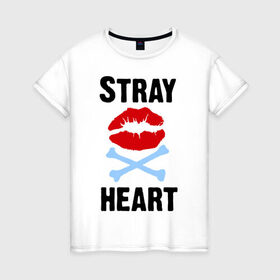Женская футболка хлопок с принтом Stray heart , 100% хлопок | прямой крой, круглый вырез горловины, длина до линии бедер, слегка спущенное плечо | green day | rock | грин дэй | губы | кости | музыка | поцелуйчик | рок группа