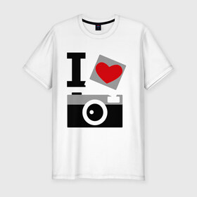Мужская футболка премиум с принтом Я люблю фото , 92% хлопок, 8% лайкра | приталенный силуэт, круглый вырез ворота, длина до линии бедра, короткий рукав | i love photo | для фотографов | фотоаппарат | фотографам | я люблю фото