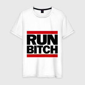 Мужская футболка хлопок с принтом Run Bitch , 100% хлопок | прямой крой, круглый вырез горловины, длина до линии бедер, слегка спущенное плечо. | беги