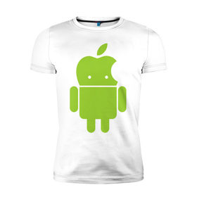 Мужская футболка премиум с принтом Android Applehead , 92% хлопок, 8% лайкра | приталенный силуэт, круглый вырез ворота, длина до линии бедра, короткий рукав | android | apple | админам | андроид | для админов | эпл