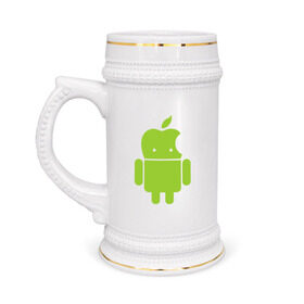 Кружка пивная с принтом Android Applehead ,  керамика (Материал выдерживает высокую температуру, стоит избегать резкого перепада температур) |  объем 630 мл | android | apple | админам | андроид | для админов | эпл