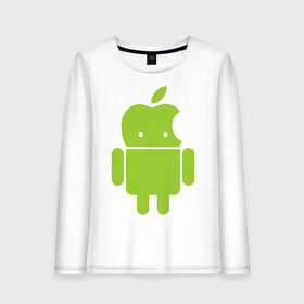 Женский лонгслив хлопок с принтом Android Applehead , 100% хлопок |  | android | apple | админам | андроид | для админов | эпл