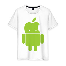 Мужская футболка хлопок с принтом Android Applehead , 100% хлопок | прямой крой, круглый вырез горловины, длина до линии бедер, слегка спущенное плечо. | android | apple | админам | андроид | для админов | эпл