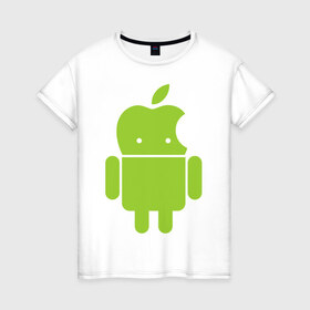 Женская футболка хлопок с принтом Android Applehead , 100% хлопок | прямой крой, круглый вырез горловины, длина до линии бедер, слегка спущенное плечо | android | apple | админам | андроид | для админов | эпл