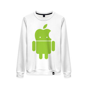 Женский свитшот хлопок с принтом Android Applehead , 100% хлопок | прямой крой, круглый вырез, на манжетах и по низу широкая трикотажная резинка  | android | apple | админам | андроид | для админов | эпл