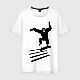 Мужская футболка хлопок с принтом Обезьянка на скейте , 100% хлопок | прямой крой, круглый вырез горловины, длина до линии бедер, слегка спущенное плечо. | 