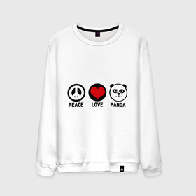 Мужской свитшот хлопок с принтом Peace, love, panda (мир любовь панда) , 100% хлопок |  | love | panda | peace | любовь | мир