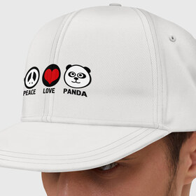 Кепка снепбек с прямым козырьком с принтом Peace, love, panda (мир любовь панда) , хлопок 100% |  | love | panda | peace | любовь | мир