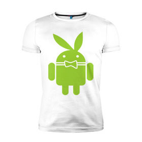 Мужская футболка премиум с принтом Android Playboy , 92% хлопок, 8% лайкра | приталенный силуэт, круглый вырез ворота, длина до линии бедра, короткий рукав | android | play | андроид | плейбой