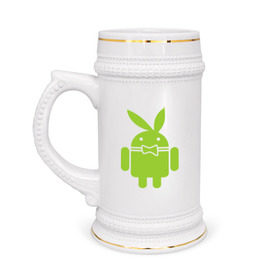 Кружка пивная с принтом Android Playboy ,  керамика (Материал выдерживает высокую температуру, стоит избегать резкого перепада температур) |  объем 630 мл | android | play | андроид | плейбой
