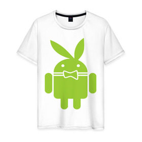 Мужская футболка хлопок с принтом Android Playboy , 100% хлопок | прямой крой, круглый вырез горловины, длина до линии бедер, слегка спущенное плечо. | Тематика изображения на принте: android | play | андроид | плейбой