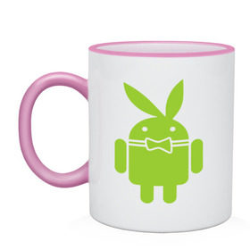 Кружка двухцветная с принтом Android Playboy , керамика | объем — 330 мл, диаметр — 80 мм. Цветная ручка и кайма сверху, в некоторых цветах — вся внутренняя часть | android | play | андроид | плейбой