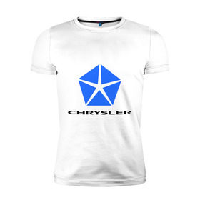 Мужская футболка премиум с принтом Chrysler логотип , 92% хлопок, 8% лайкра | приталенный силуэт, круглый вырез ворота, длина до линии бедра, короткий рукав | Тематика изображения на принте: chrysler | краислер | логотип chrysler | логотип краислер