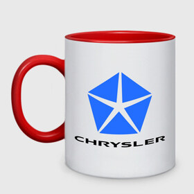 Кружка двухцветная с принтом Chrysler логотип , керамика | объем — 330 мл, диаметр — 80 мм. Цветная ручка и кайма сверху, в некоторых цветах — вся внутренняя часть | Тематика изображения на принте: chrysler | краислер | логотип chrysler | логотип краислер