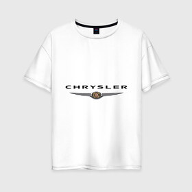 Женская футболка хлопок Oversize с принтом Chrysler logo , 100% хлопок | свободный крой, круглый ворот, спущенный рукав, длина до линии бедер
 | Тематика изображения на принте: chrysler | автомобиль chrysler | автомобиль краислер | краислер | логотип chrysler | логотип краислер