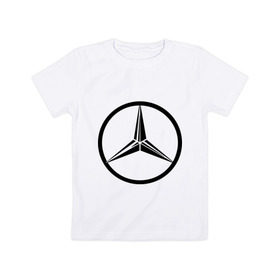 Детская футболка хлопок с принтом Mercedes-Benz logo , 100% хлопок | круглый вырез горловины, полуприлегающий силуэт, длина до линии бедер | mercedes | mercedes benz | логотип mercedes | логотип mercedes benz | логотип мерседерс бенс | мерен | мерседерс | мерседерс бенс