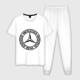 Мужская пижама хлопок с принтом Mercedes-Benz , 100% хлопок | брюки и футболка прямого кроя, без карманов, на брюках мягкая резинка на поясе и по низу штанин
 | mercedes | mercedes benz | логотип mercedes | логотип mercedes benz | логотип мерседерс бенс | мерен | мерседерс | мерседерс бенс