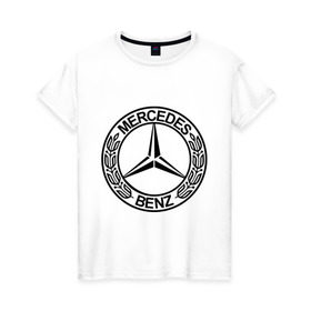 Женская футболка хлопок с принтом Mercedes-Benz , 100% хлопок | прямой крой, круглый вырез горловины, длина до линии бедер, слегка спущенное плечо | mercedes | mercedes benz | логотип mercedes | логотип mercedes benz | логотип мерседерс бенс | мерен | мерседерс | мерседерс бенс