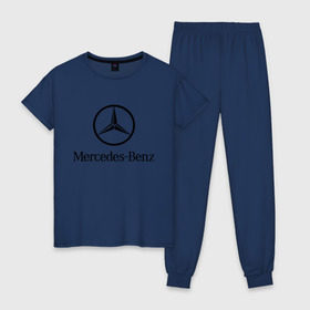 Женская пижама хлопок с принтом Logo Mercedes-Benz , 100% хлопок | брюки и футболка прямого кроя, без карманов, на брюках мягкая резинка на поясе и по низу штанин | mercedes | mercedes benz | логотип mercedes | логотип mercedes benz | логотип мерседерс бенс | мерен | мерседерс | мерседерс бенс
