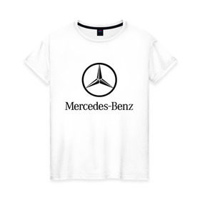 Женская футболка хлопок с принтом Logo Mercedes-Benz , 100% хлопок | прямой крой, круглый вырез горловины, длина до линии бедер, слегка спущенное плечо | mercedes | mercedes benz | логотип mercedes | логотип mercedes benz | логотип мерседерс бенс | мерен | мерседерс | мерседерс бенс