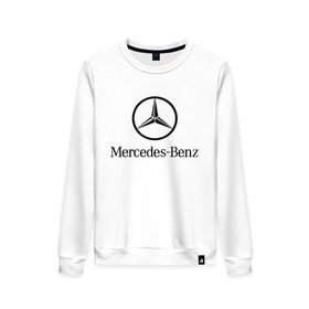 Женский свитшот хлопок с принтом Logo Mercedes-Benz , 100% хлопок | прямой крой, круглый вырез, на манжетах и по низу широкая трикотажная резинка  | mercedes | mercedes benz | логотип mercedes | логотип mercedes benz | логотип мерседерс бенс | мерен | мерседерс | мерседерс бенс