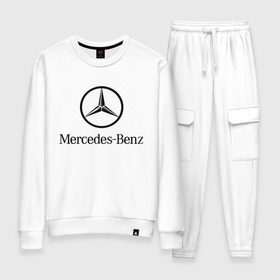 Женский костюм хлопок с принтом Logo Mercedes-Benz , 100% хлопок | на свитшоте круглая горловина, мягкая резинка по низу. Брюки заужены к низу, на них два вида карманов: два 