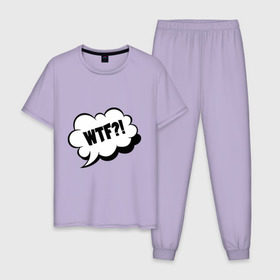 Мужская пижама хлопок с принтом WTF What The Fuck? , 100% хлопок | брюки и футболка прямого кроя, без карманов, на брюках мягкая резинка на поясе и по низу штанин
 | Тематика изображения на принте: wtf