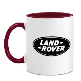 Кружка двухцветная с принтом Land Rover logo , керамика | объем — 330 мл, диаметр — 80 мм. Цветная ручка и кайма сверху, в некоторых цветах — вся внутренняя часть | land rove | автомобиль land rove | автомобиль ланд ровер | ланд ровер