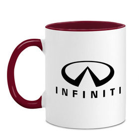 Кружка двухцветная с принтом Infiniti logo , керамика | объем — 330 мл, диаметр — 80 мм. Цветная ручка и кайма сверху, в некоторых цветах — вся внутренняя часть | infiniti автомобиль | автомобиль инфинити | инфинити | логотип infiniti | логотип инфинити