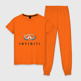 Женская пижама хлопок с принтом Logo Infiniti , 100% хлопок | брюки и футболка прямого кроя, без карманов, на брюках мягкая резинка на поясе и по низу штанин | infiniti автомобиль | автомобиль инфинити | инфинити | логотип infiniti | логотип инфинити