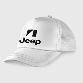 Детская кепка тракер с принтом Jeep logo , Козырек - 100% хлопок. Кепка - 100% полиэстер, Задняя часть - сетка | универсальный размер, пластиковая застёжка | jeep | автомобиль jeep | автомобиль джип | джип | логотип jeep | логотип джип