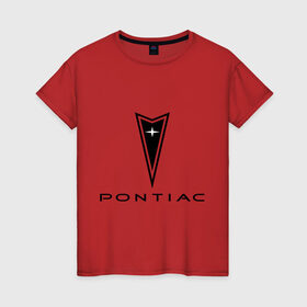 Женская футболка хлопок с принтом Pontiac logo , 100% хлопок | прямой крой, круглый вырез горловины, длина до линии бедер, слегка спущенное плечо | pontiac | автомобиль pontiac | логотип pontiac | логотип понтиак | понтиак | понтиак автомобиль