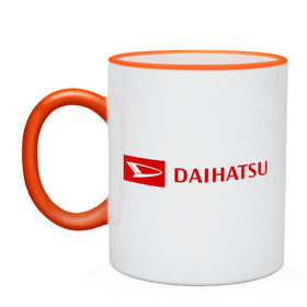 Кружка двухцветная с принтом Daihatsu logo , керамика | объем — 330 мл, диаметр — 80 мм. Цветная ручка и кайма сверху, в некоторых цветах — вся внутренняя часть | daihatsu | автомобиль daihatsu | логотип daihatsu