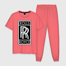 Мужская пижама хлопок с принтом Rolls-Royce , 100% хлопок | брюки и футболка прямого кроя, без карманов, на брюках мягкая резинка на поясе и по низу штанин
 | rolls royce | rr | автобренды | автолюбителям | бренд | логотип | ролл ройс | ролс ройс