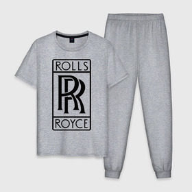 Мужская пижама хлопок с принтом Rolls-Royce logo , 100% хлопок | брюки и футболка прямого кроя, без карманов, на брюках мягкая резинка на поясе и по низу штанин
 | rolls royce | rr | автобренды | автолюбителям | бренд | логотип | ролл ройс | ролс ройс
