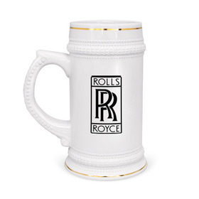 Кружка пивная с принтом Rolls-Royce logo ,  керамика (Материал выдерживает высокую температуру, стоит избегать резкого перепада температур) |  объем 630 мл | rolls royce | rr | автобренды | автолюбителям | бренд | логотип | ролл ройс | ролс ройс