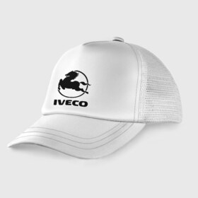 Детская кепка тракер с принтом Iveco , Козырек - 100% хлопок. Кепка - 100% полиэстер, Задняя часть - сетка | универсальный размер, пластиковая застёжка | iveco | автобренды | автолюбителям | бренд | ивеко | логотип