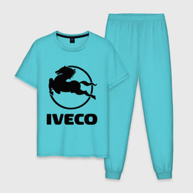Мужская пижама хлопок с принтом Iveco , 100% хлопок | брюки и футболка прямого кроя, без карманов, на брюках мягкая резинка на поясе и по низу штанин
 | iveco | автобренды | автолюбителям | бренд | ивеко | логотип