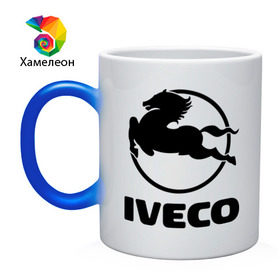 Кружка хамелеон с принтом Iveco , керамика | меняет цвет при нагревании, емкость 330 мл | iveco | автобренды | автолюбителям | бренд | ивеко | логотип