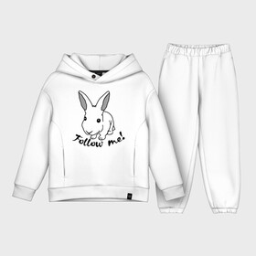 Детский костюм хлопок Oversize с принтом Следуй за белым кроликом. ,  |  | Тематика изображения на принте: alice in wonderland | follow me | алиса в стране чудес | животное | заяц | зверь | кролик | следуй за мной