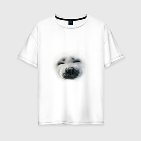 Женская футболка хлопок Oversize с принтом Пушистый морской котик , 100% хлопок | свободный крой, круглый ворот, спущенный рукав, длина до линии бедер
 | животные | звери | мордочка | нос