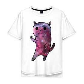 Мужская футболка хлопок Oversize с принтом Galaxy cat , 100% хлопок | свободный крой, круглый ворот, “спинка” длиннее передней части | Тематика изображения на принте: galaxy cat | интернет приколы | космическая кошка | космическая тема | космос | котенок | котик