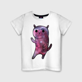 Детская футболка хлопок с принтом Galaxy cat , 100% хлопок | круглый вырез горловины, полуприлегающий силуэт, длина до линии бедер | galaxy cat | интернет приколы | космическая кошка | космическая тема | космос | котенок | котик