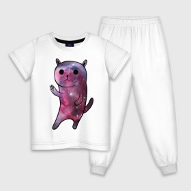Детская пижама хлопок с принтом Galaxy cat , 100% хлопок |  брюки и футболка прямого кроя, без карманов, на брюках мягкая резинка на поясе и по низу штанин
 | galaxy cat | интернет приколы | космическая кошка | космическая тема | космос | котенок | котик