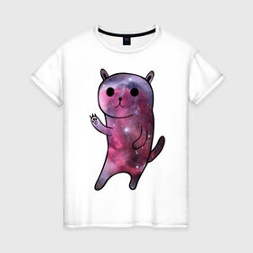 Женская футболка хлопок с принтом Galaxy cat , 100% хлопок | прямой крой, круглый вырез горловины, длина до линии бедер, слегка спущенное плечо | galaxy cat | интернет приколы | космическая кошка | космическая тема | космос | котенок | котик
