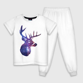 Детская пижама хлопок с принтом Galaxy deer , 100% хлопок |  брюки и футболка прямого кроя, без карманов, на брюках мягкая резинка на поясе и по низу штанин
 | 
